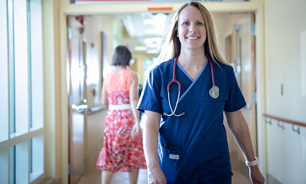 nurse walking down hall